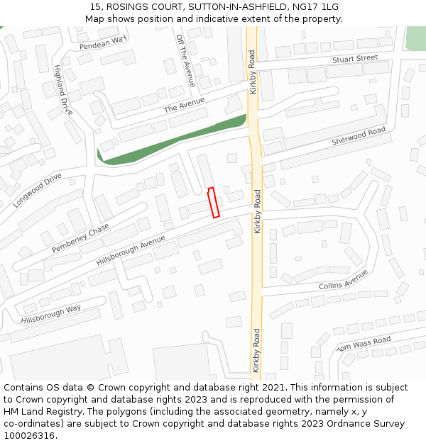 15, ROSINGS COURT, SUTTON-IN-ASHFIELD, NG17 1LG: Location map and indicative extent of plot