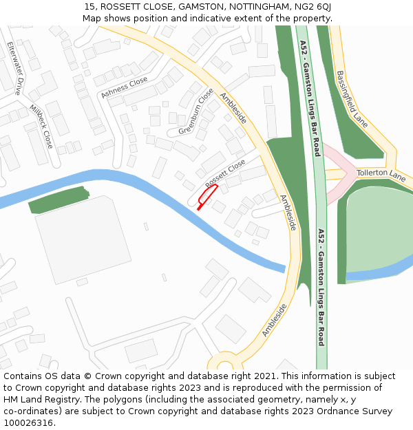 15, ROSSETT CLOSE, GAMSTON, NOTTINGHAM, NG2 6QJ: Location map and indicative extent of plot