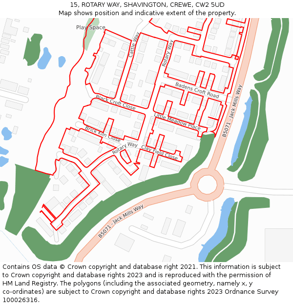 15, ROTARY WAY, SHAVINGTON, CREWE, CW2 5UD: Location map and indicative extent of plot