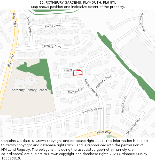 15, ROTHBURY GARDENS, PLYMOUTH, PL6 8TU: Location map and indicative extent of plot