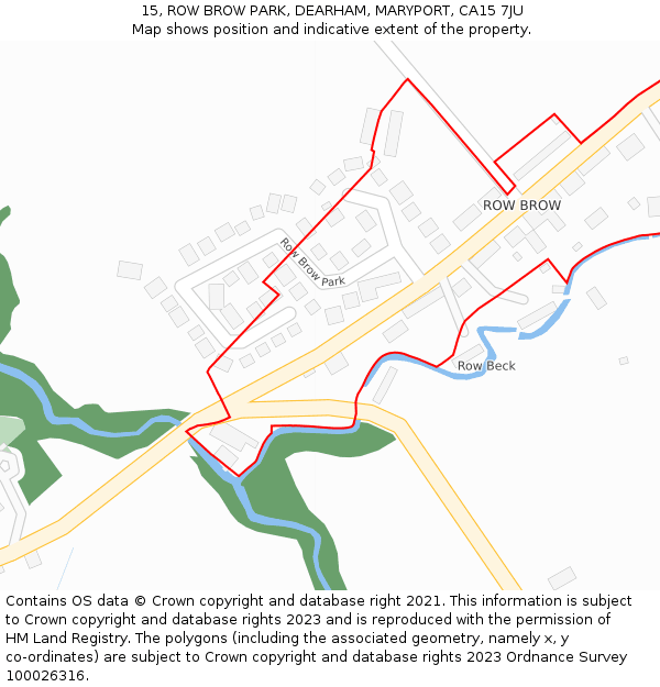 15, ROW BROW PARK, DEARHAM, MARYPORT, CA15 7JU: Location map and indicative extent of plot