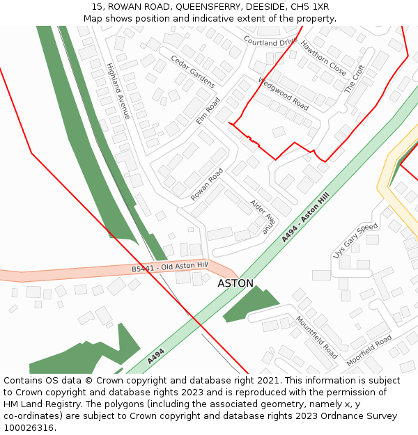 15, ROWAN ROAD, QUEENSFERRY, DEESIDE, CH5 1XR: Location map and indicative extent of plot