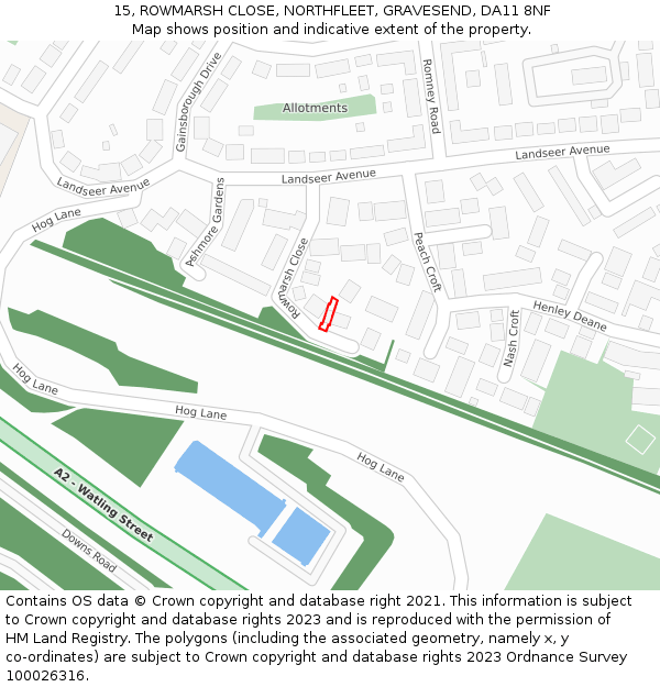 15, ROWMARSH CLOSE, NORTHFLEET, GRAVESEND, DA11 8NF: Location map and indicative extent of plot