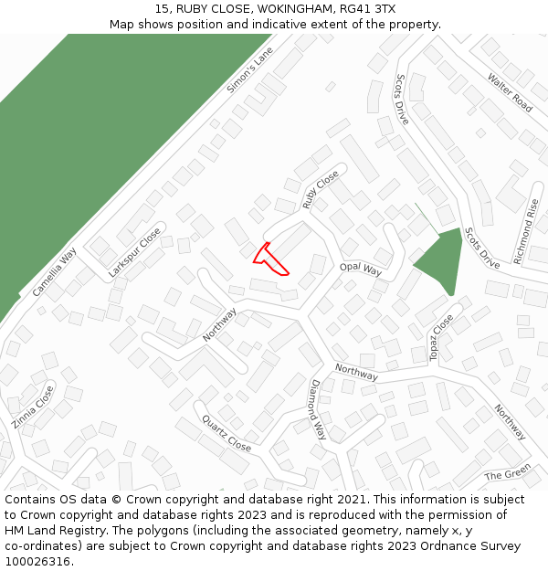 15, RUBY CLOSE, WOKINGHAM, RG41 3TX: Location map and indicative extent of plot