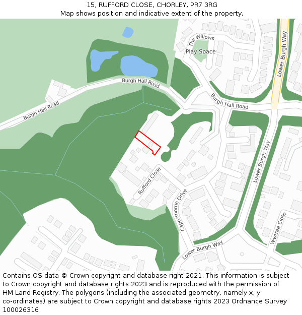 15, RUFFORD CLOSE, CHORLEY, PR7 3RG: Location map and indicative extent of plot