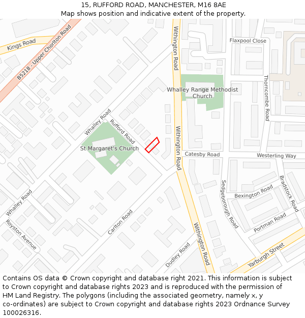 15, RUFFORD ROAD, MANCHESTER, M16 8AE: Location map and indicative extent of plot