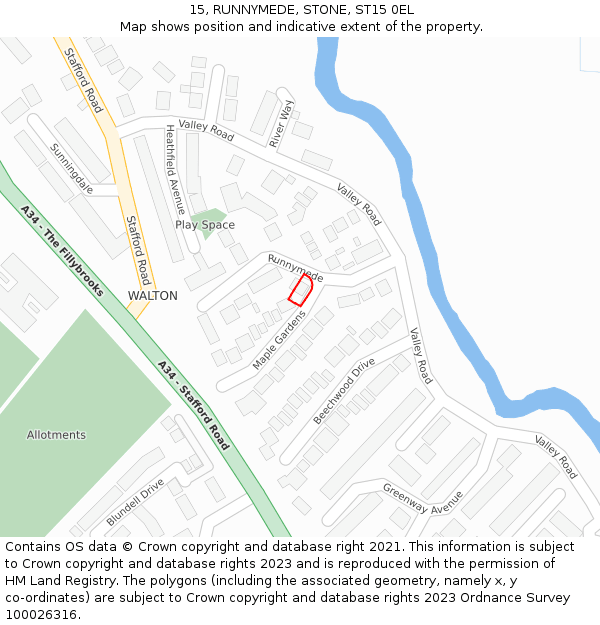 15, RUNNYMEDE, STONE, ST15 0EL: Location map and indicative extent of plot