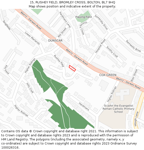 15, RUSHEY FIELD, BROMLEY CROSS, BOLTON, BL7 9HQ: Location map and indicative extent of plot