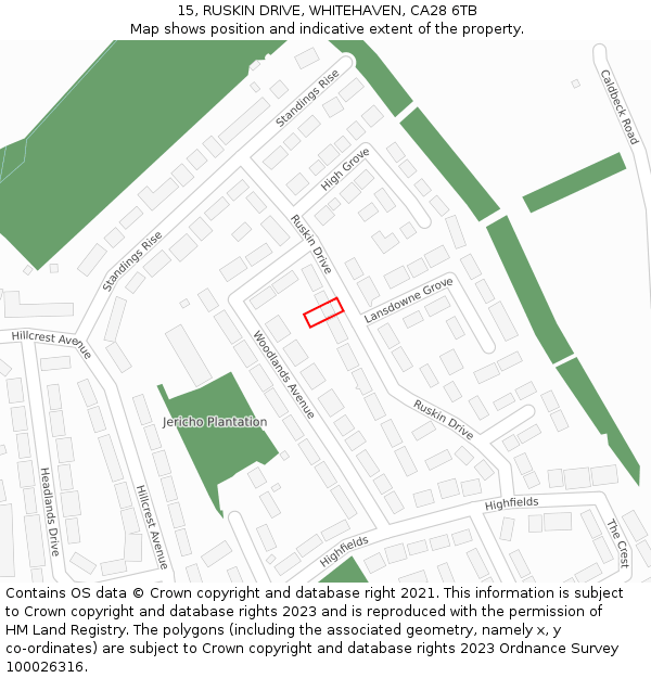 15, RUSKIN DRIVE, WHITEHAVEN, CA28 6TB: Location map and indicative extent of plot