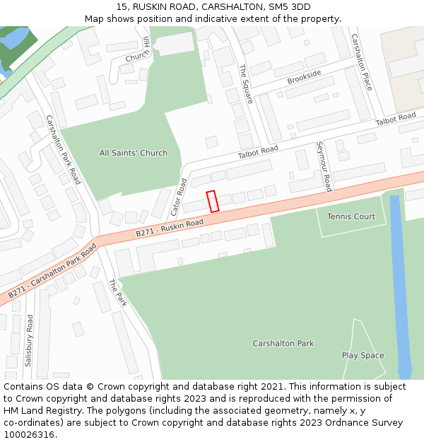 15, RUSKIN ROAD, CARSHALTON, SM5 3DD: Location map and indicative extent of plot