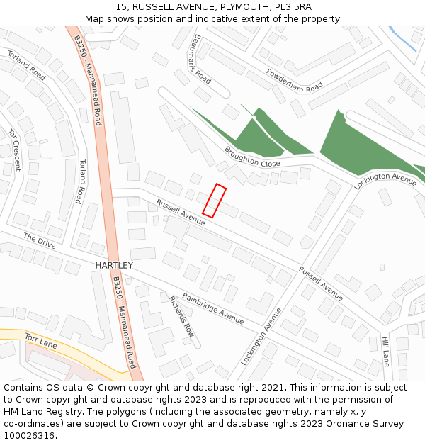 15, RUSSELL AVENUE, PLYMOUTH, PL3 5RA: Location map and indicative extent of plot