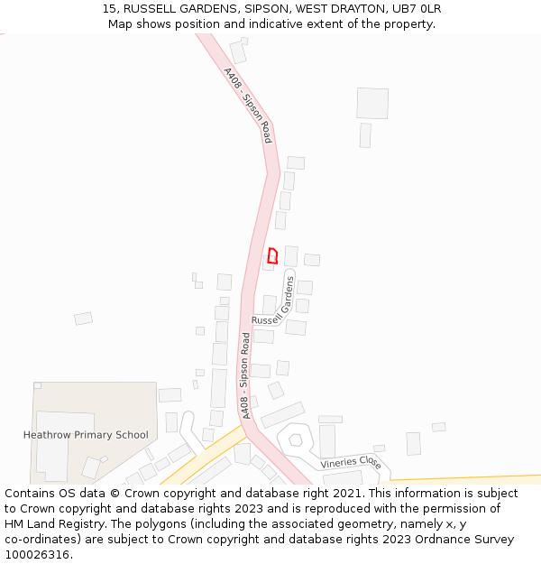 15, RUSSELL GARDENS, SIPSON, WEST DRAYTON, UB7 0LR: Location map and indicative extent of plot