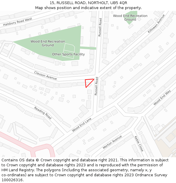 15, RUSSELL ROAD, NORTHOLT, UB5 4QR: Location map and indicative extent of plot