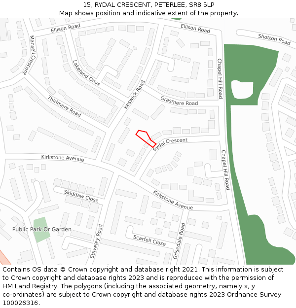 15, RYDAL CRESCENT, PETERLEE, SR8 5LP: Location map and indicative extent of plot