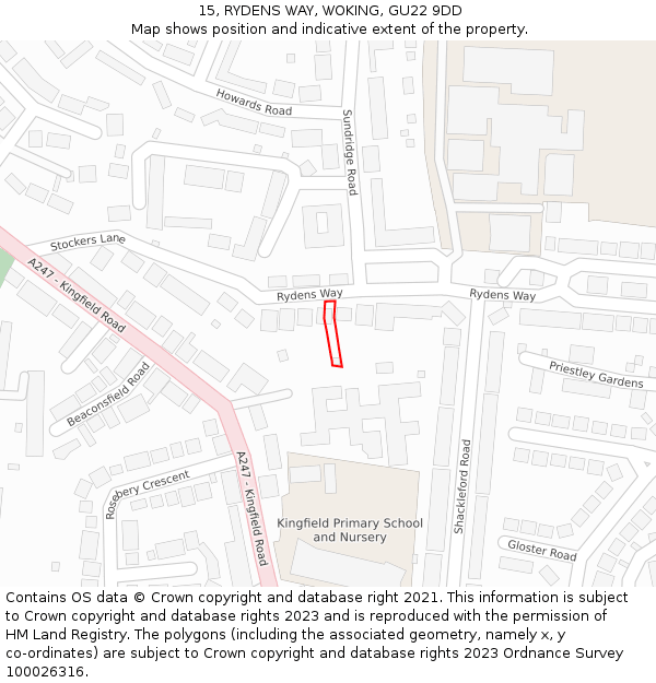 15, RYDENS WAY, WOKING, GU22 9DD: Location map and indicative extent of plot