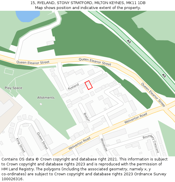 15, RYELAND, STONY STRATFORD, MILTON KEYNES, MK11 1DB: Location map and indicative extent of plot