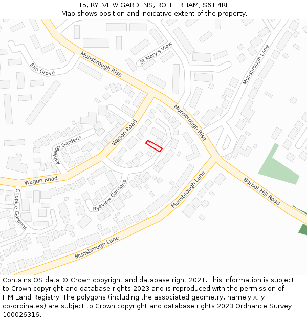 15, RYEVIEW GARDENS, ROTHERHAM, S61 4RH: Location map and indicative extent of plot