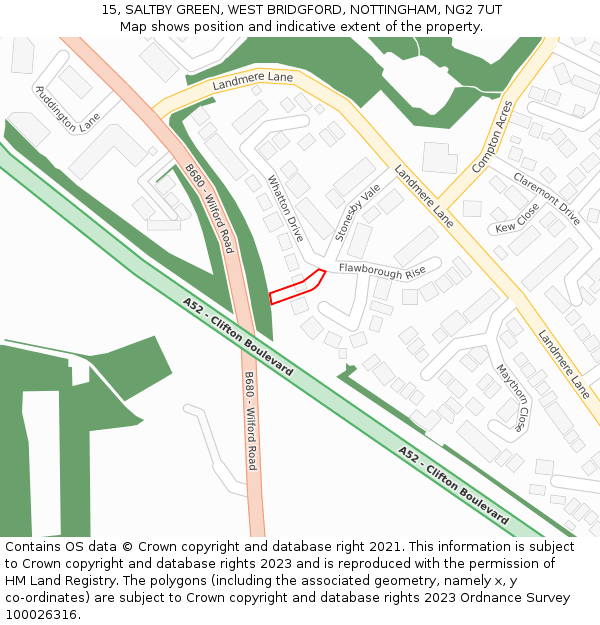 15, SALTBY GREEN, WEST BRIDGFORD, NOTTINGHAM, NG2 7UT: Location map and indicative extent of plot