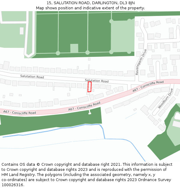 15, SALUTATION ROAD, DARLINGTON, DL3 8JN: Location map and indicative extent of plot