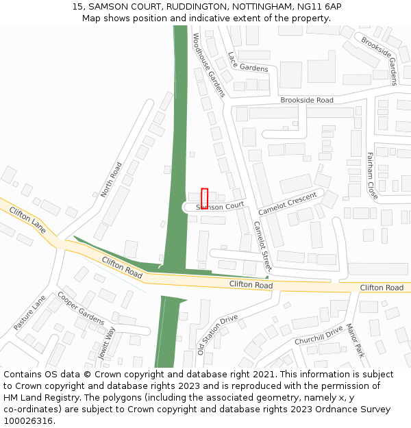 15, SAMSON COURT, RUDDINGTON, NOTTINGHAM, NG11 6AP: Location map and indicative extent of plot
