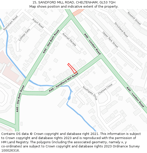 15, SANDFORD MILL ROAD, CHELTENHAM, GL53 7QH: Location map and indicative extent of plot