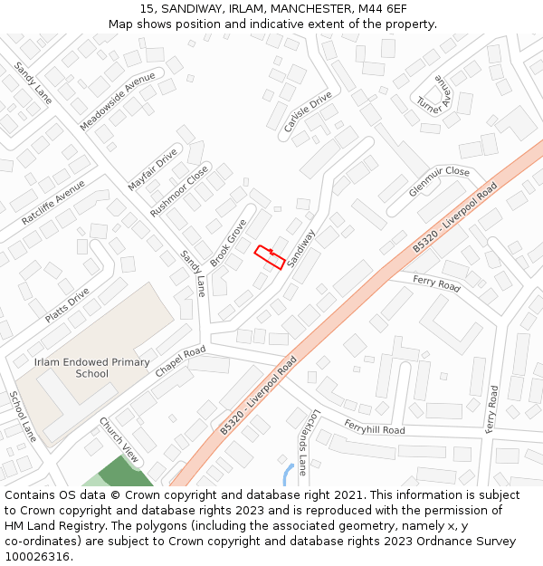 15, SANDIWAY, IRLAM, MANCHESTER, M44 6EF: Location map and indicative extent of plot