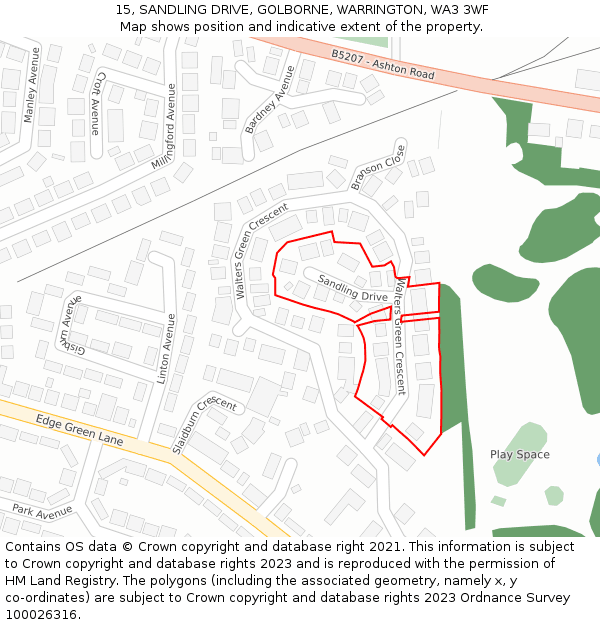 15, SANDLING DRIVE, GOLBORNE, WARRINGTON, WA3 3WF: Location map and indicative extent of plot