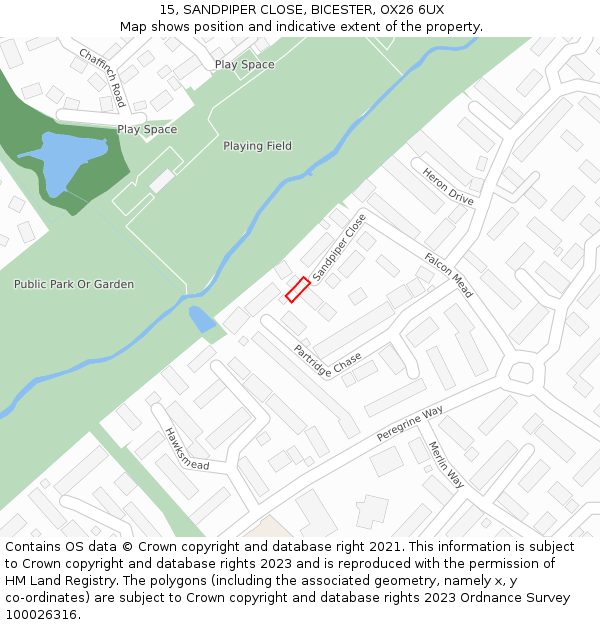 15, SANDPIPER CLOSE, BICESTER, OX26 6UX: Location map and indicative extent of plot