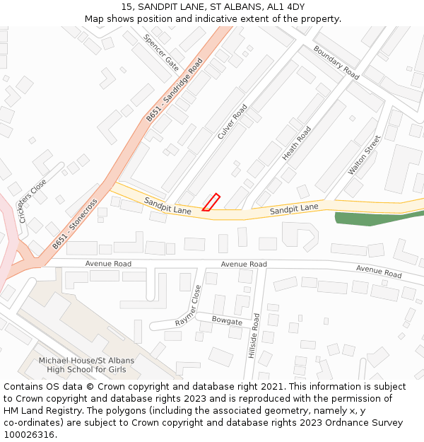 15, SANDPIT LANE, ST ALBANS, AL1 4DY: Location map and indicative extent of plot