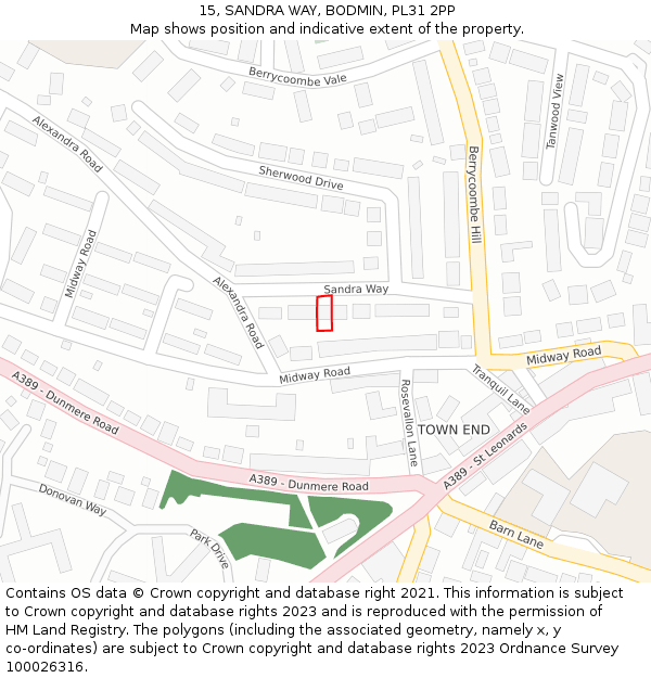 15, SANDRA WAY, BODMIN, PL31 2PP: Location map and indicative extent of plot