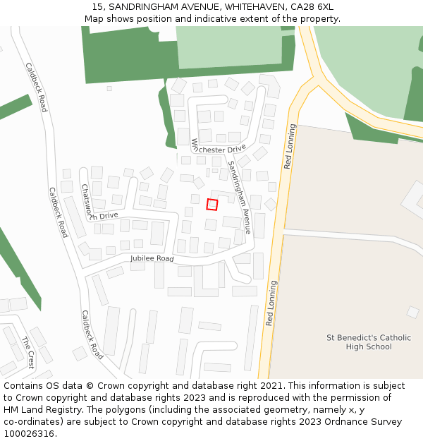 15, SANDRINGHAM AVENUE, WHITEHAVEN, CA28 6XL: Location map and indicative extent of plot