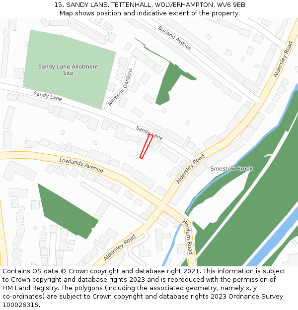 15, SANDY LANE, TETTENHALL, WOLVERHAMPTON, WV6 9EB: Location map and indicative extent of plot