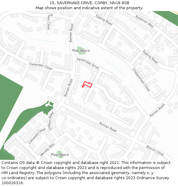 15, SAVERNAKE DRIVE, CORBY, NN18 8SB: Location map and indicative extent of plot