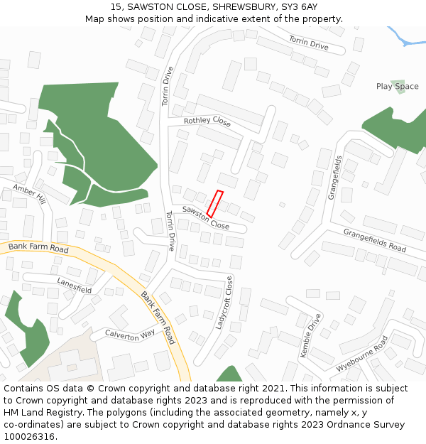 15, SAWSTON CLOSE, SHREWSBURY, SY3 6AY: Location map and indicative extent of plot