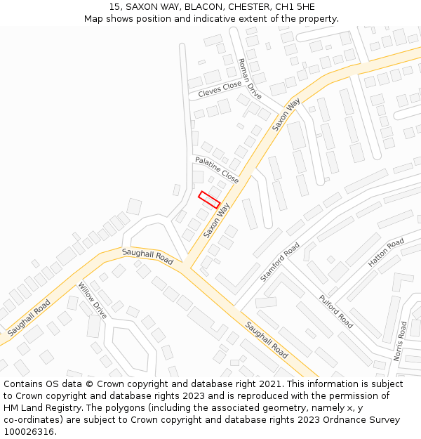 15, SAXON WAY, BLACON, CHESTER, CH1 5HE: Location map and indicative extent of plot