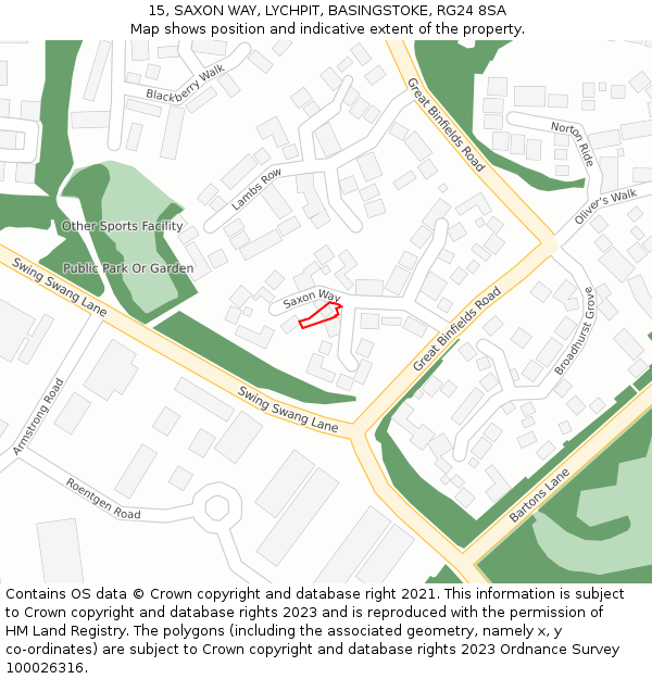 15, SAXON WAY, LYCHPIT, BASINGSTOKE, RG24 8SA: Location map and indicative extent of plot