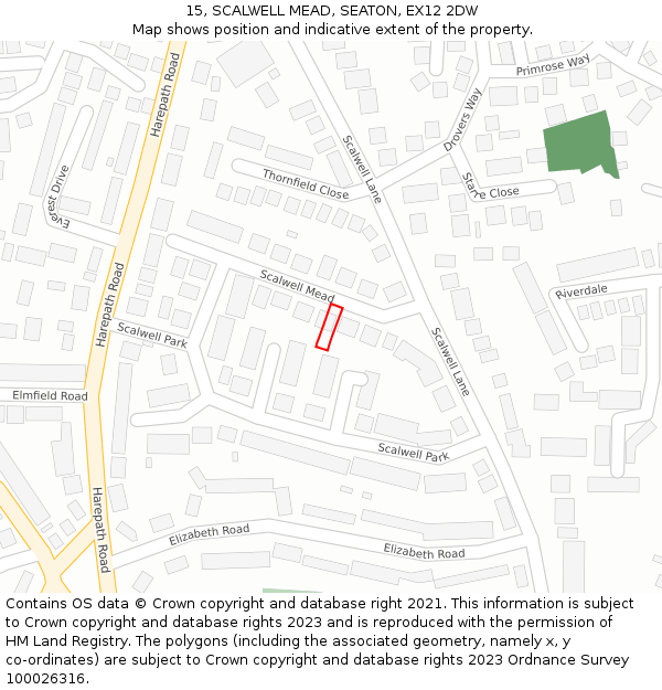 15, SCALWELL MEAD, SEATON, EX12 2DW: Location map and indicative extent of plot