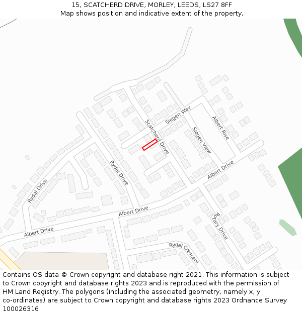 15, SCATCHERD DRIVE, MORLEY, LEEDS, LS27 8FF: Location map and indicative extent of plot