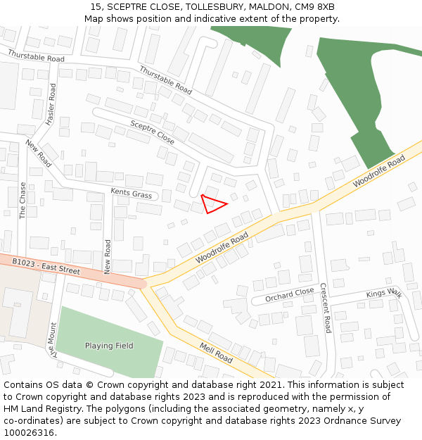 15, SCEPTRE CLOSE, TOLLESBURY, MALDON, CM9 8XB: Location map and indicative extent of plot