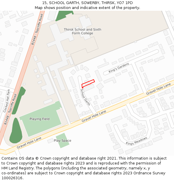 15, SCHOOL GARTH, SOWERBY, THIRSK, YO7 1PD: Location map and indicative extent of plot