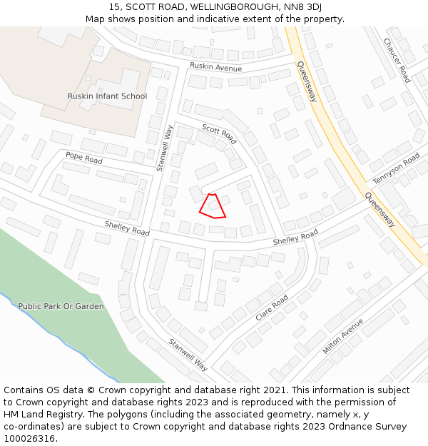 15, SCOTT ROAD, WELLINGBOROUGH, NN8 3DJ: Location map and indicative extent of plot