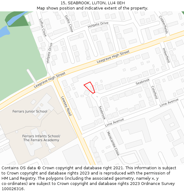 15, SEABROOK, LUTON, LU4 0EH: Location map and indicative extent of plot