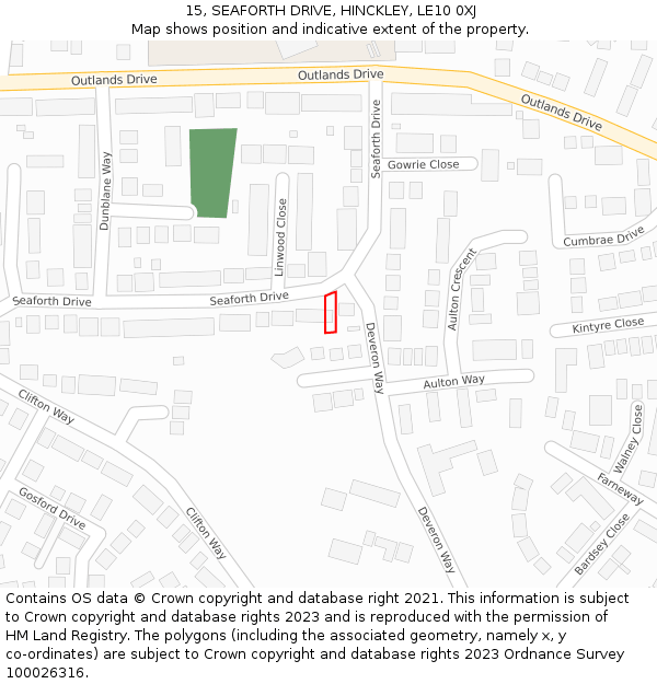 15, SEAFORTH DRIVE, HINCKLEY, LE10 0XJ: Location map and indicative extent of plot