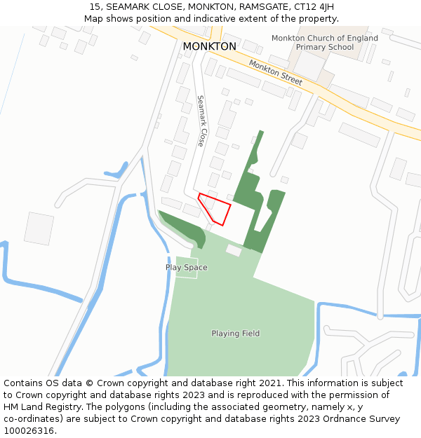 15, SEAMARK CLOSE, MONKTON, RAMSGATE, CT12 4JH: Location map and indicative extent of plot