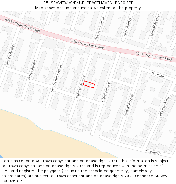 15, SEAVIEW AVENUE, PEACEHAVEN, BN10 8PP: Location map and indicative extent of plot