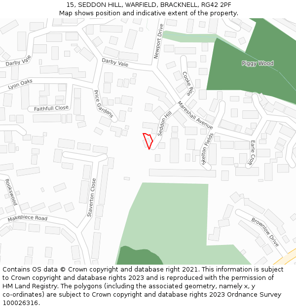 15, SEDDON HILL, WARFIELD, BRACKNELL, RG42 2PF: Location map and indicative extent of plot