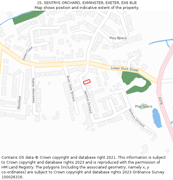 15, SENTRYS ORCHARD, EXMINSTER, EXETER, EX6 8UE: Location map and indicative extent of plot