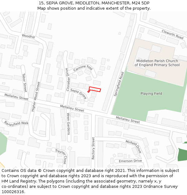 15, SEPIA GROVE, MIDDLETON, MANCHESTER, M24 5DP: Location map and indicative extent of plot