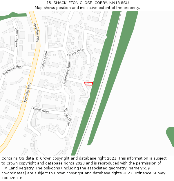 15, SHACKLETON CLOSE, CORBY, NN18 8SU: Location map and indicative extent of plot
