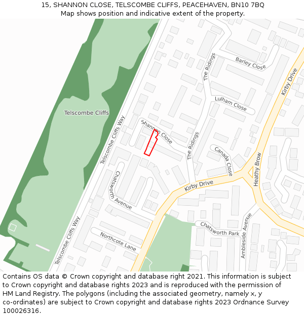 15, SHANNON CLOSE, TELSCOMBE CLIFFS, PEACEHAVEN, BN10 7BQ: Location map and indicative extent of plot